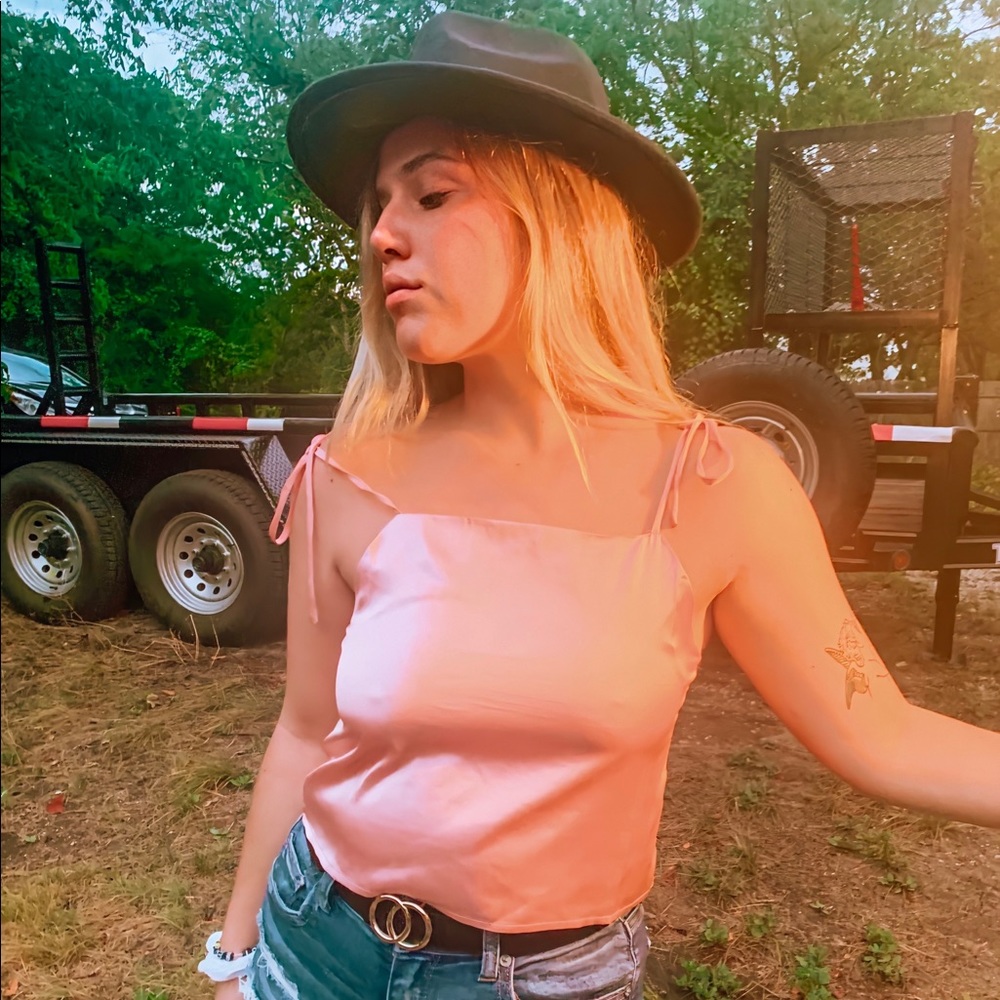 Blush Silk Tie Strap Top